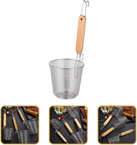 Miniatura 5 de Cesta de pasta de malla de acero inoxidable con mango de madera, colador de fideos para pasta, cuchara de espagueti, espumadera de cocina, tamiz