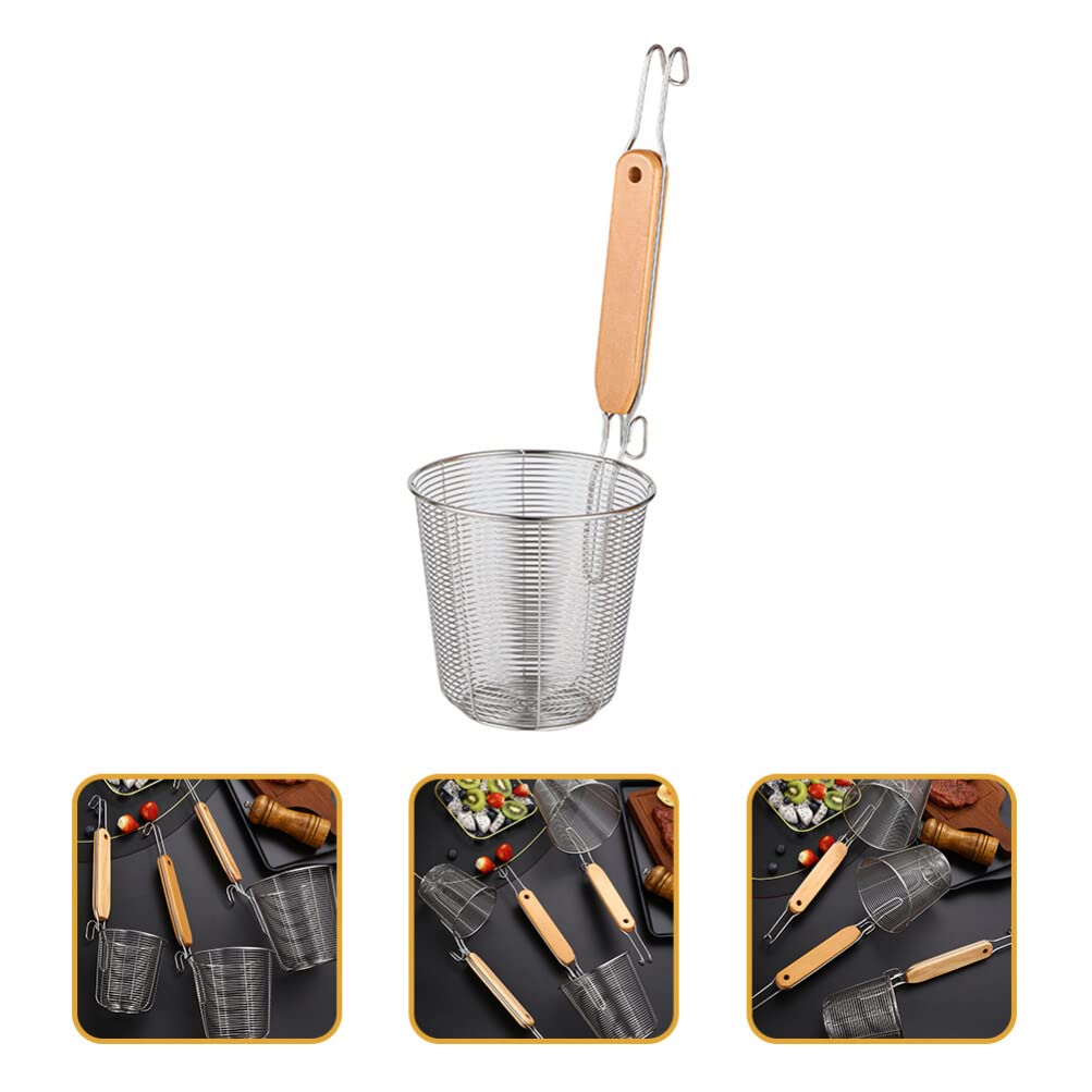 Colador de araña de Malla de Acero Inoxidable con Mango de Madera, Espumadera de Fideos para Pasta de Cocina y colador Fino para cocinar en casa