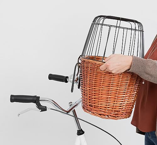 TRIXIE Hundekorb für das Fahrrad vorne bis 5 kg 44 × 48 × 33 cm - gewobener Hundefahrradkorb für den Lenker - in schicker Weidenoptik mit Kunststoff Gitter, 2806
