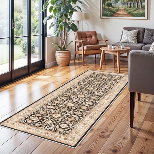 Washable 2x6 Hallway Runner Rug: Soft Kitchen Rug Non Slip Runners with Rubber Backing for Living Room Bedroom Bathroom Non Shedding Farmhouse Carpet Runner (Black, 2X6)