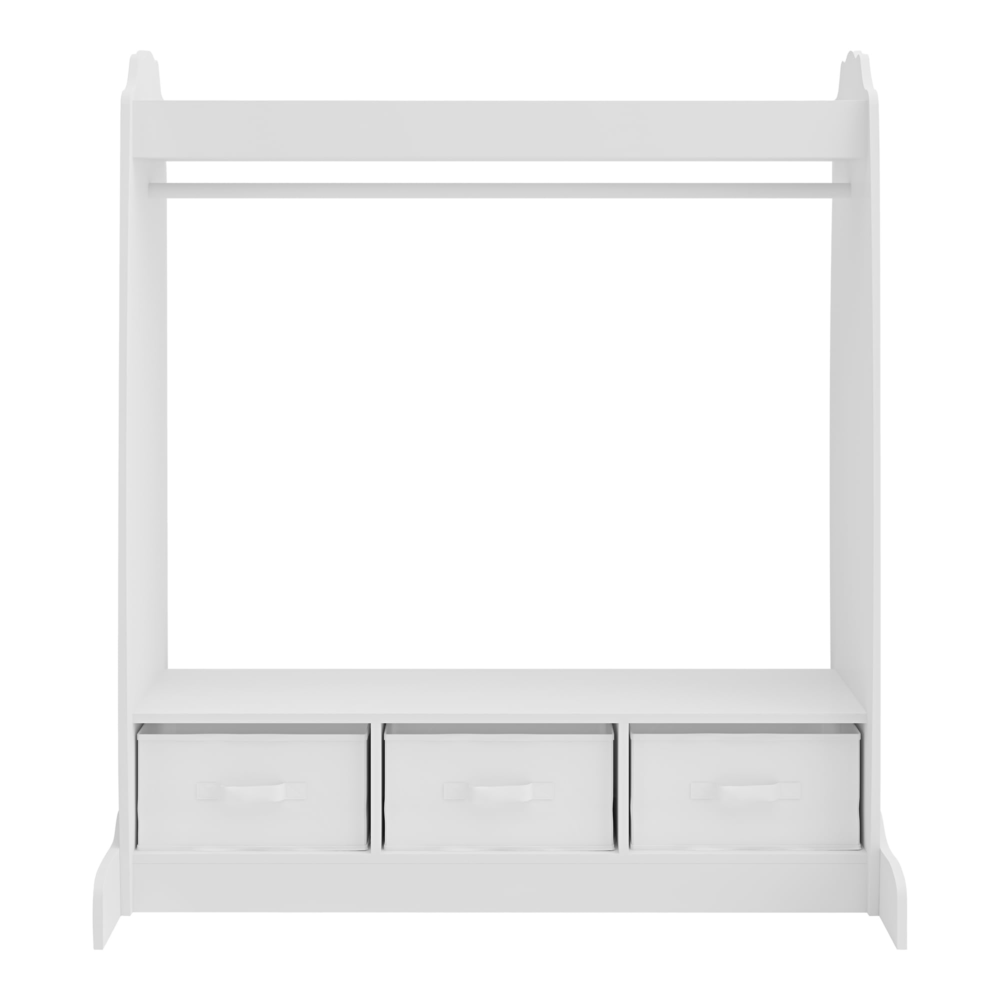 [en.casa] Perchero Burro Infantil Moskenes con 1 Barra Estante Superior 3 Cajas Plegables Extraíbles Armario para Ropa Clóset Dormitorio MDF Textil 107x95x61cm - Blanco