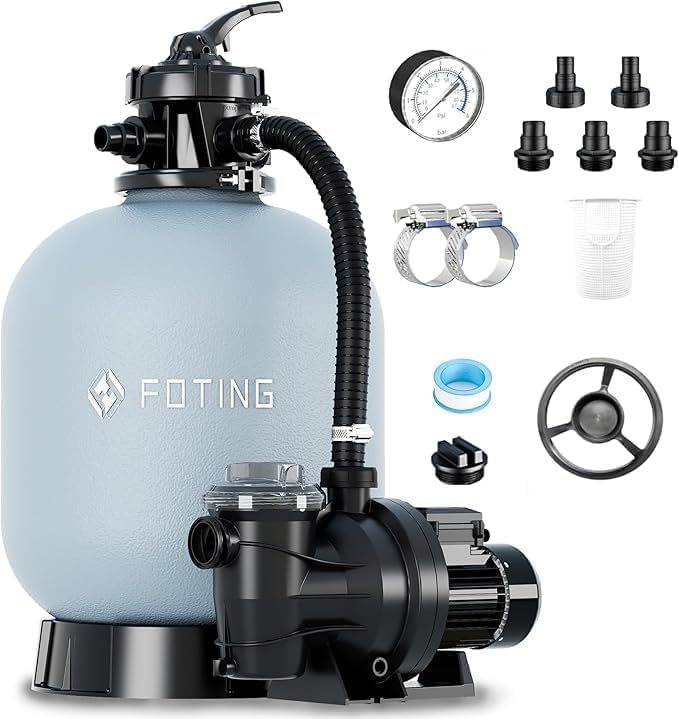FOTING Sand Filter Pump with Built-in Timer, Pool Sand Filter for Filtration & Circulation, Grey