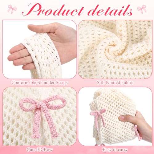 Bolso Tote Abbylike Bow para mujer con charm y tejido boho miniatura 2