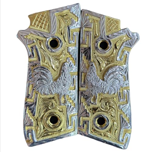 Grips for Taurus PT92 Gun Rooster Model with 24K Gold Plated with Silver Plated Includes Screws