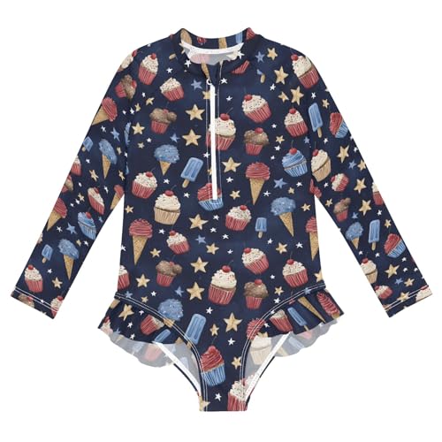 Traje de baño una pieza manga larga para niñas de 3 a 12 años con estampado helado