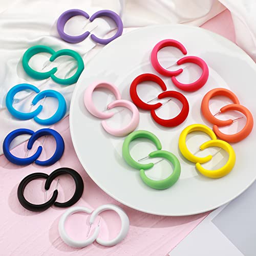 MTLEE 12 Pairs 80s 90s Neon Earrings Acrylic Matte Colorful Hoop Earrings for 80s Outfit Glow Party Accessories3