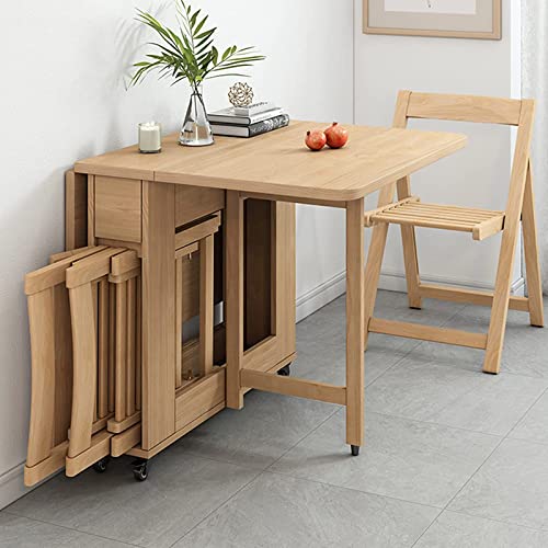 ZENFEKU Extendable Dining Table Set, Wooden Drop Leaf Table with 4
