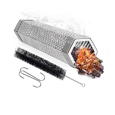 Smoker 12" Stainless Steel Tube BBQ Smoker Tube, Potable Hot or Cold Smoking for Smoking Beef, Chicken and Fish, 5 Hours of Billowing Smoke, Free Tube Brush and hook