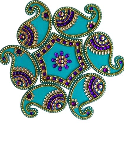Image of BDS CRETIONS Designer Acrylic Rangoli A 56 Flower Shape Handcrafted Decorative Diwali Rearrangable Kundan Rangoli for Floor Decoration Pack of 7 PCS