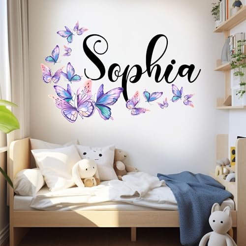 Custom Name Butterfly Decor for Girls Bedroom Personalized Name Butterfly Decorations Large Vinyl Wall Decal for Home & Room Décor, Peel & Stick Wall Art for Kids & Teens Bedroom, Car, Vehicles