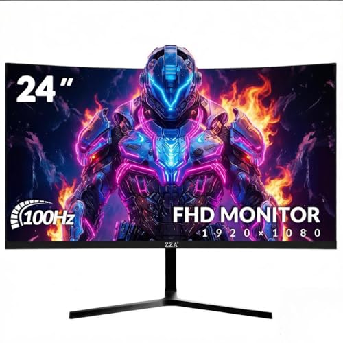 ZZA 24 Inch Curved Gaming Monitor, FHD 1080P 100Hz, 120% sRGB Color Gamut, Ultra-Thin Bezels, Eye Care Blue Light Filter for Home Office
