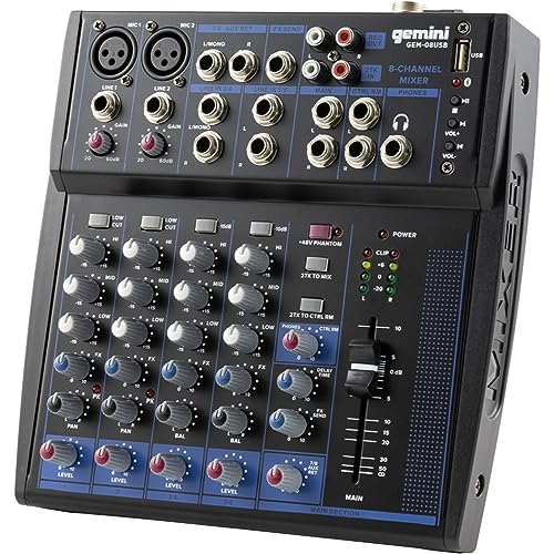 Gemini Sound GEM-08USB Mezclador analógico de 8 canales compacto que incluye 2 canales de...
