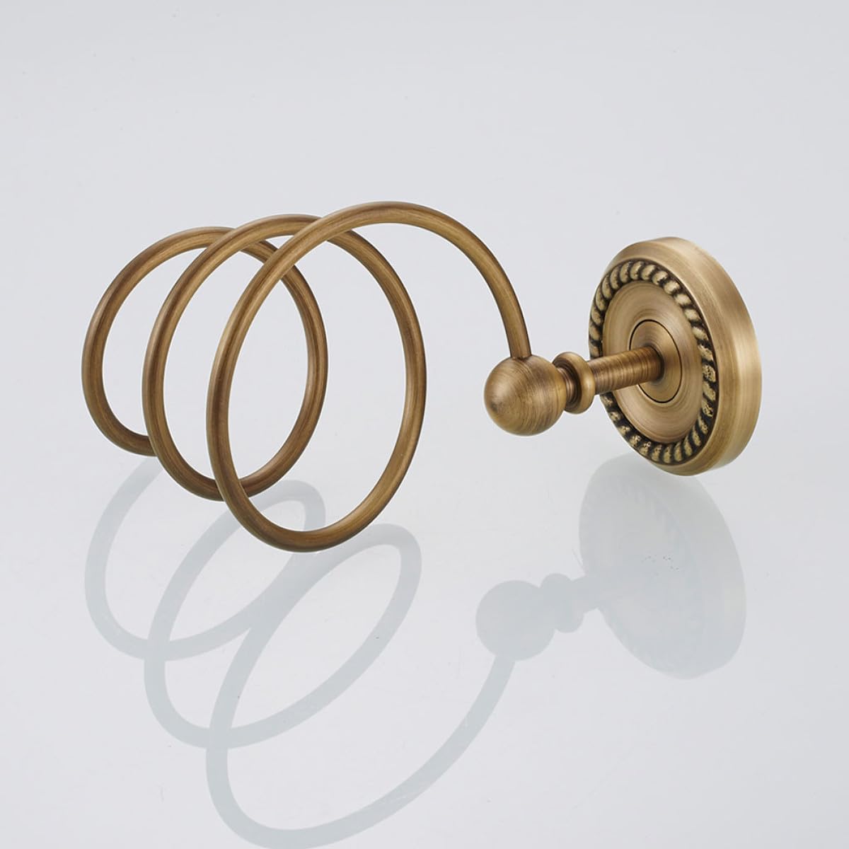 Porta Asciugacapelli da Muro in Ottone Stile Europeo Anticato | Base Rotonda, Spirale Decorativa, Finitura Oro, Adatto a Bagno e Camera da Letto