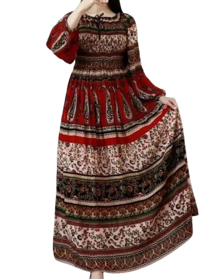 Image of Women's Cotton Dress Jaipuri Sanganeri Print Midi Long Dress Printed Fit and Flare Maxi Dress A-Line Gown Dress Maxi Skirt, Mandala (Free Size)