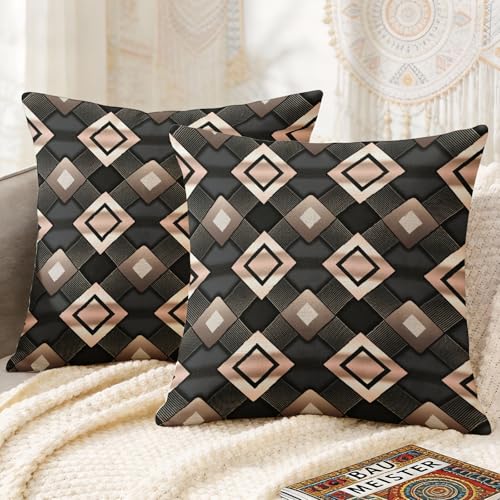 Zongbi Decorative Throw Pillow Covers 18x18 Inch Set of 2, Modern Geometric Diamond Pattern Boho Style Pillowcases for Sofa Couch Bedroom Decor, Soft Accent Pillow Covers for Living Room and Dorm