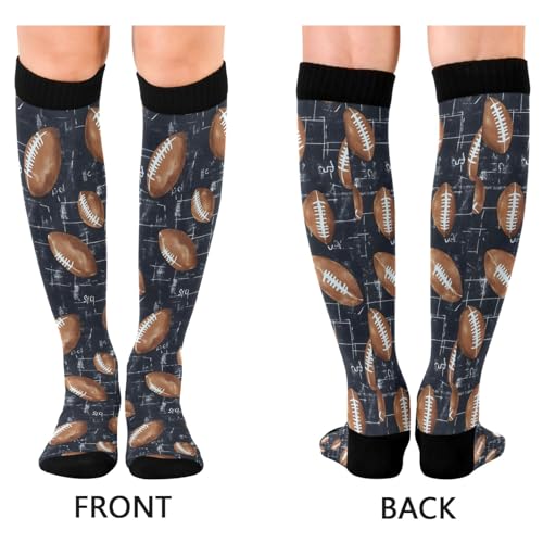 ALAZA Athletic Compression Socks Knee High Socks Stockings for Women Rugby Football Pattern Running Circulation Sport Football2