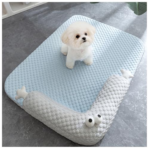 猫 ひんやりマット ハイエンド背もたれドッグベッド、枕付き、洗える 暑さ対策 アイスシルク生地 犬 ベッド 夏 犬べッド 夏 犬 冷感マット 犬 ベッド 夏 ひんやり ペット カーペット,Blue-XL