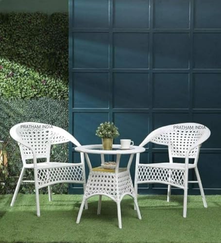 Image of India Patio Seating Chair and Table Set Garden Coffee Table Set with 1 Table and 2 Chairs Set Outdoor Furniture (White)