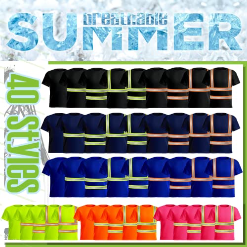 High Visibility Reflective Safety T-Shirts Custom Logo Hi Vis Short Sleeve Work Shirt for Men(Navy Blue/Green2-2XL)