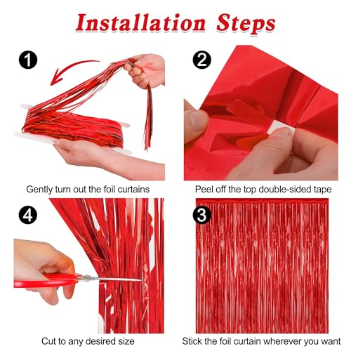 4 Pack Red Backdrop 3.28 FT x 7.05 FT Cortina Festiva miniatura 3
