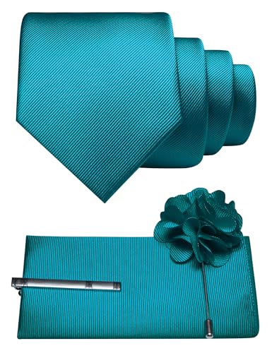 Image of JEMYGINS Formal Necktie Solid Color Tie and Pocket Square with Tie Clip Lapel Pin Sets for Men 4PCS