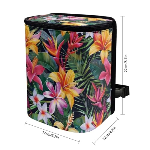 Image of Talayituse Tropical Hiiscus Plumeria Print Car Trash Can with Lid, Leak Proof Auto Trash Bag Hanging Vehicle Garbage Can Multipurpose Storage Container for Back Seat Road Trip