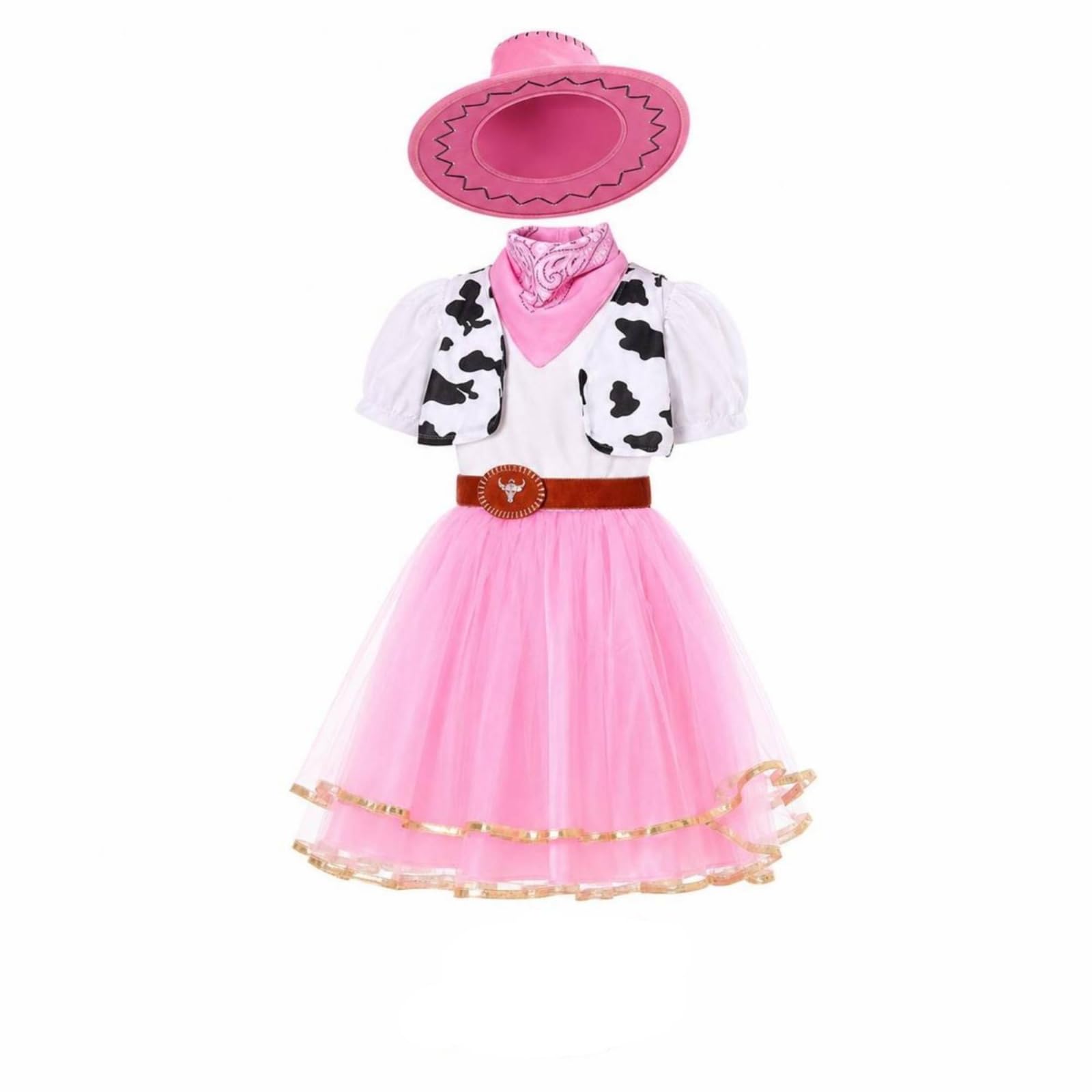 TISHITA Children Costume Dress Abito Costume Bambina Vestito Western Cappello Cintura Fazzoletto Tulle a Strati Corpino Sagomato Svasato Morbido Traspirante