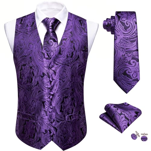 Image of Barry.Wang Men's Suit Vest Formal /Leisure Paisley Jacquard Silk Tie Pocket Square Waistcoat Set Wedding 5PCS