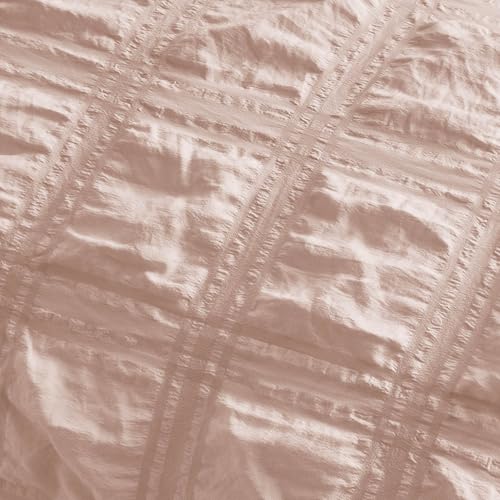 Bedsure Bed in a Bag Twin - 5 Pieces Plaid Seersucker Bedding Comforter Sets, Soft Lightweight Rose Dust Boho Bed Set with Comforters Twin Size, Sheets, Pillowcase & Sham