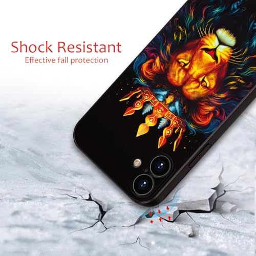 Printed with Lion for iPhone 16 case, Elegant Crowned Lion Design on Soft Silicone Protective Case - A Touch of Noble Grandeur and Exudes Royal Majesty (A2- Lions Animal)