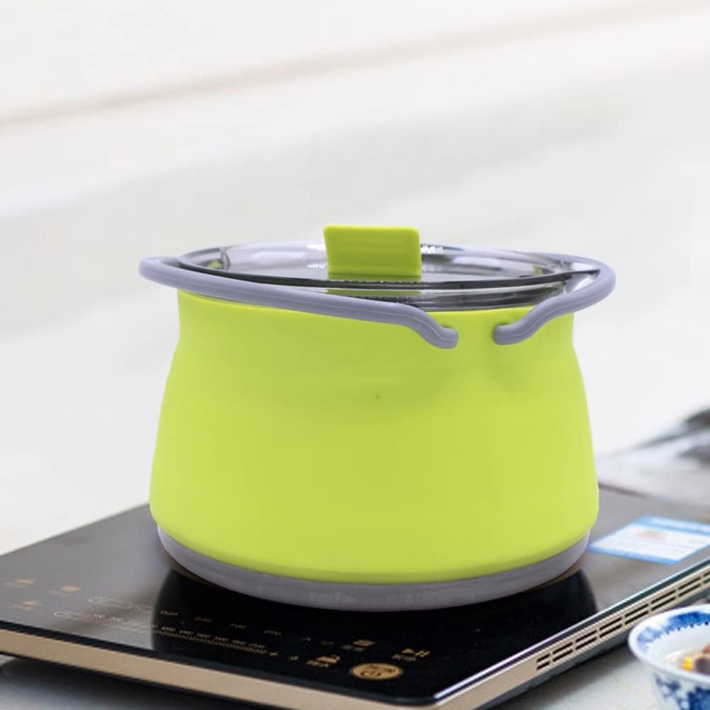 Generic Outdoor Red and Green Travel Portable Heating Tea Coffee Rice Cooker Lightweight Silicone Folding Kettle with Handle