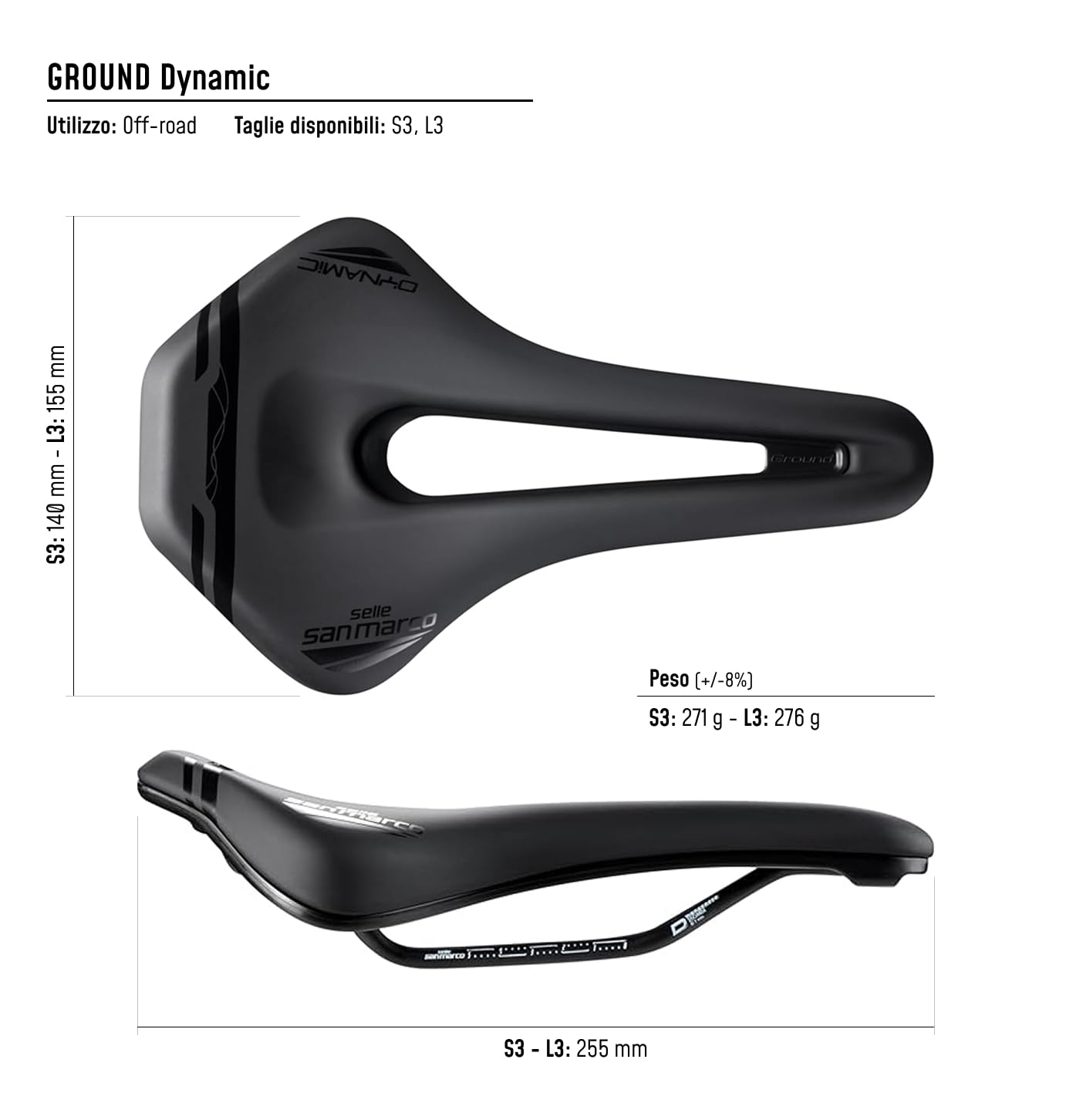 Selle San Marco Ground Dynamic - Sella Bicicletta off-Road, MTB, Mountain Bike, con Telaio Resistente in Manganese e Foro Anatomico Selle
