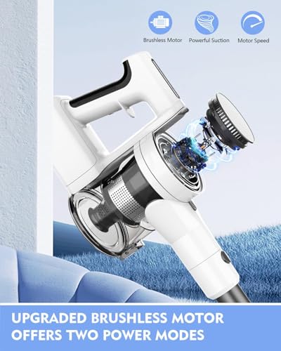 Image of Comvtu Cordless Vacuums, 80,000PRM Powerful Motor Vacuum Cleaner and 2200mAH Rechargeable Battery up to 35 Mins Worktime, 2 Adjustable Modes, Detachable Parts, Wireless Stick Vacuum (Cloud White)