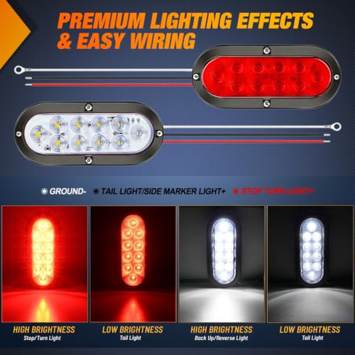 Image of Nilight LED Trailer Light Kit Oval Tail Lights & Round Marker for Truck RV