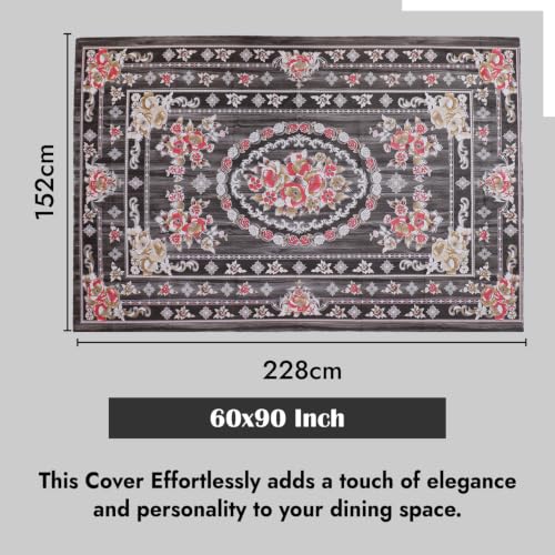 Image of Dakshya Industries Waterproof PVC Table Cover 60x90 Inch for Dining Table, Floral Printed Table Cloth, Washable Oilproof Table Protector, Plastic Cover for 6 Seater & 8 Seater Tables (Black)