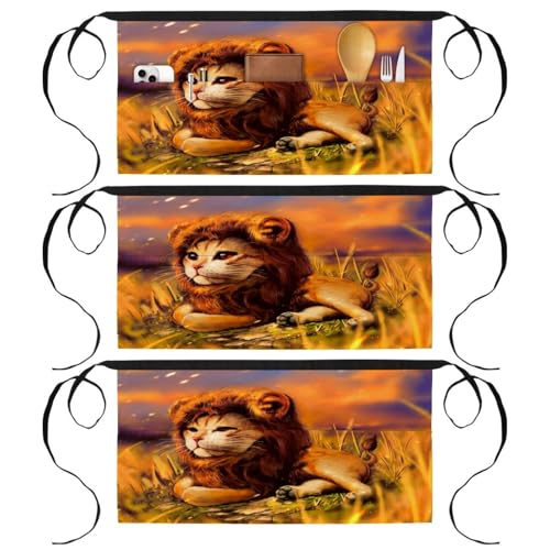 Demi-tablier pour cuisine et pâtisserie lot de 3 tabliers de nettoyage à motif bébé lion