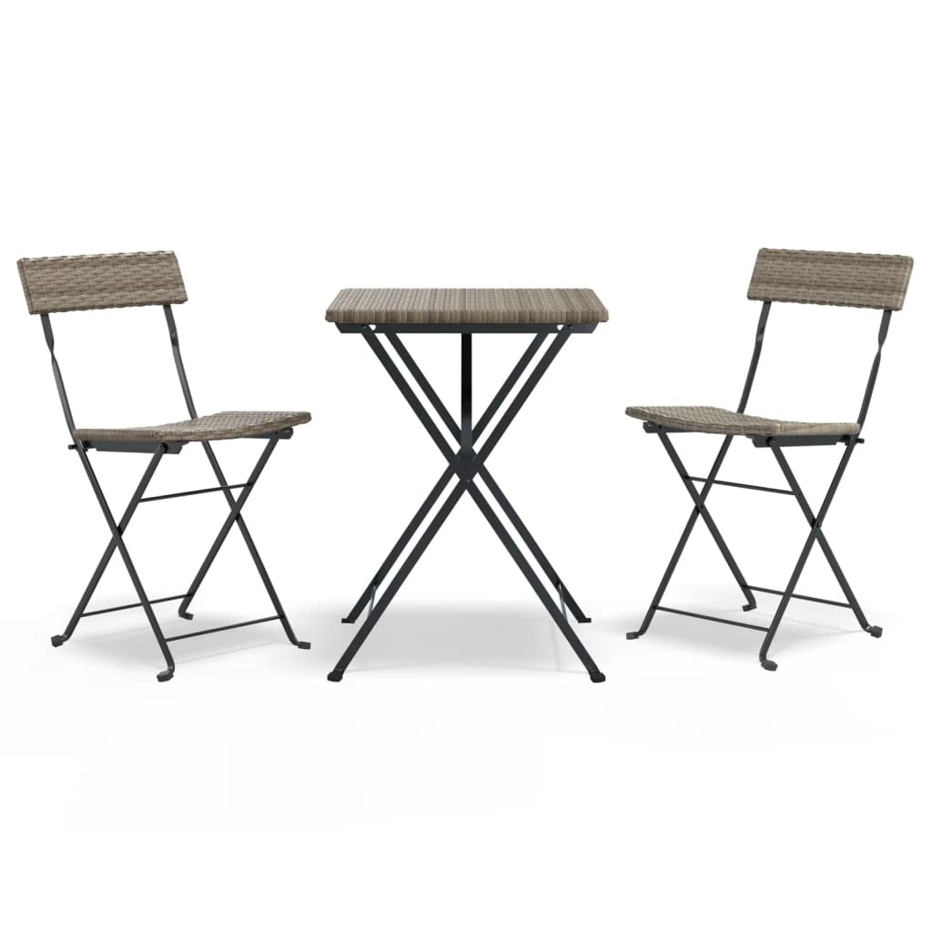 Set da bistrot pieghevole 3 pezzi in polyrattan grigio con telaio in acciaio verniciato a polvere per balcone, terrazza, giardino, mobili da esterno con due sedie da patio per più