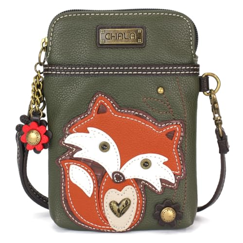 Image of CHALA Woodland Animal Collection Cell Phone Crossbody Purse-Women PU Leather /Canvas Multicolor Handbag with Adjustable Strap