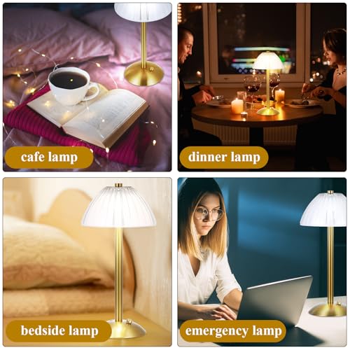 Image of Liliful 6 Pcs Cordless Table Lamp Rechargeable Touch LED Small Gold Portable Battery Operated USB-c Desk Lamp 3 Color Dimmable for Bedroom Living Room Dining (Gold,Mushroom Style)