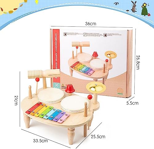 Kids Drum Set for Toddlers, 7 in1 Montessori Wooden Music Instruments Toys Set Early Educational Learning Percussion Instruments Sensory Toys Birthday Gifts for Boys Girls 5