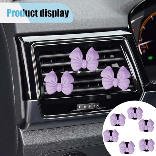Image of 6PCS Bow Car Air Freshener Clips, Cute Air Conditioning Vent Clip, Aesthetic Car Interior Decoration Accessories, Automotive Dashboard Air Vent Trim Clip for Women Girl (Purple)