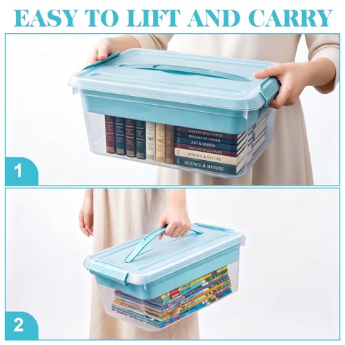 Image of Yesland Stack & Carry Box with Removable Tray, 16 x 11 x 6.5 Inch Plastic Art Supply Storage Organizer Craft Storage Containers with Handle, Portable Organizer Bin for Stationery Sewing Jewelry, Blue
