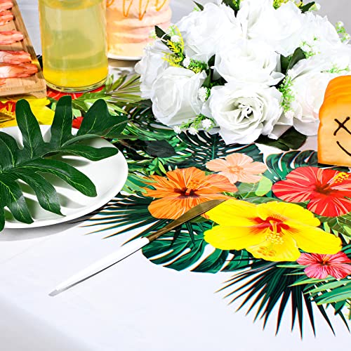 Image of Irenare 3 Sheets Hawaiian Luau Tablecloths for Party Decoration 54 x 108'' Tropical Palm Leaves Table Cloth Hawaii Disposable Rectangular Plastic Table Cover for Summer Beach (White)