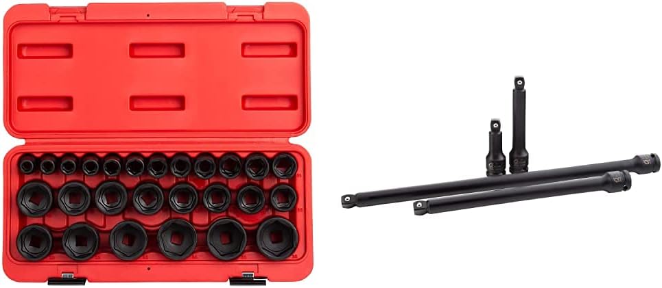 Sunex Automotive Repair Tool Bundle - 1/2 Inch Drive Impact Socket Set (26-Piece) + Impact Extension Set (4-Piece)