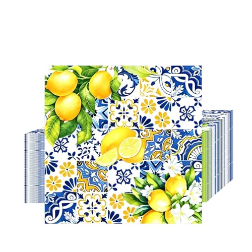 Serviettes en Papier Citron 40 Pièces Lot 3 Paquets Décoration Table Bleu Jaune Style Méditerranéen Dolce Vita Decoration Decoration Dolce Vita Fête...