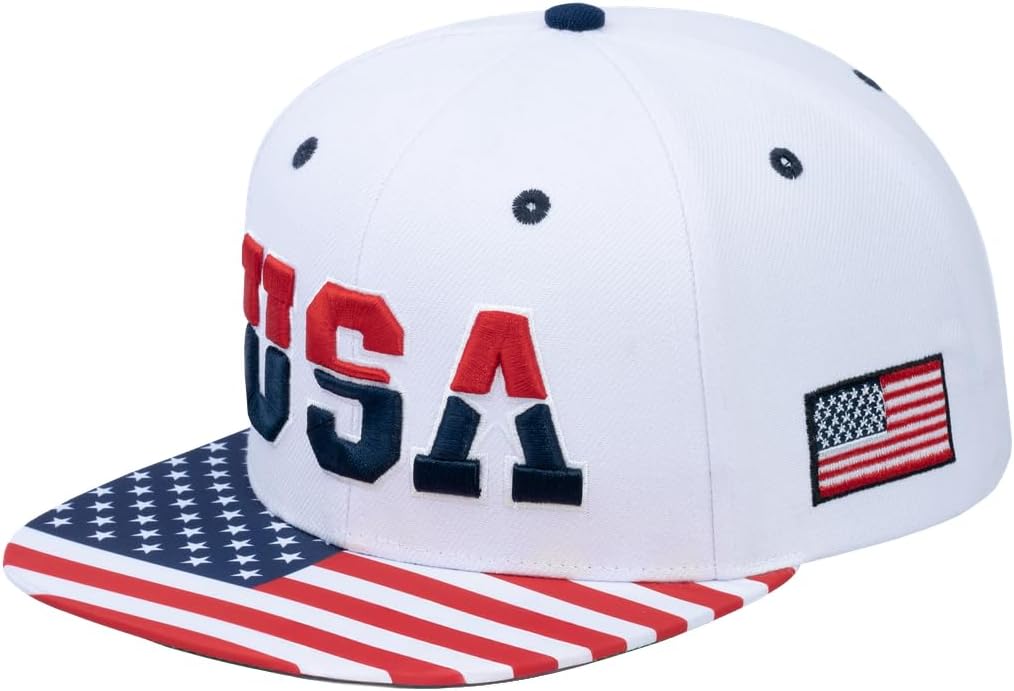 Classic US American Flag 6-Panel Snapback Flat Bill Baseball Cap image 5