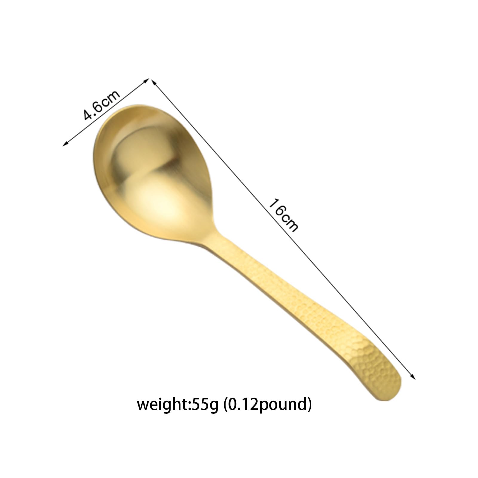 Cuillère à soupe 100 % cuivre pur, 15 cm en laiton forgé à la main, motif marteau, cuillère givrée, adaptée pour la salle à manger, les restaurants, les desserts, les gâteaux, la crème glacée (4)