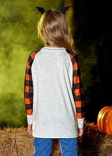 Image of BesserBay Girls Halloween Funny Plaid Graphic Shirt Long Sleeve Spooky Patchwork Raglan Top 5-14 Years
