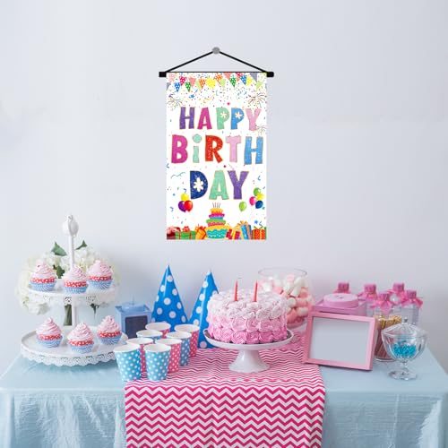 Image of Colorful Happy Birthday Sign Decorations Birthday Door Banner Hanging Decor for Front Door Wall Room, White Colourful Compact Bday Flag Party Supplies for Teens Girls Boys Kids