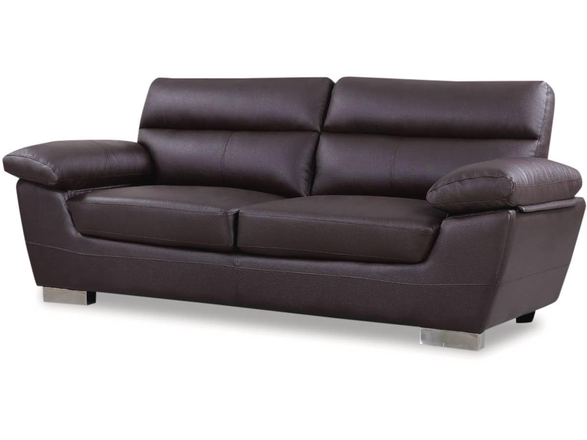 Canapé Fixe en Cuir Reconstitué et PVC Dallas, 3 Places, 210cm x 88cm x 90cm, Chocolat